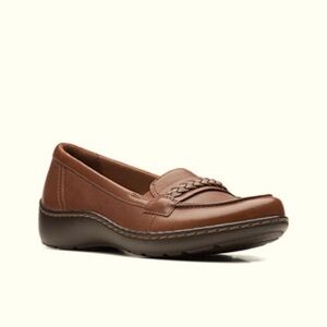 Clarks Brown Leather Loafers with Braid Size 11